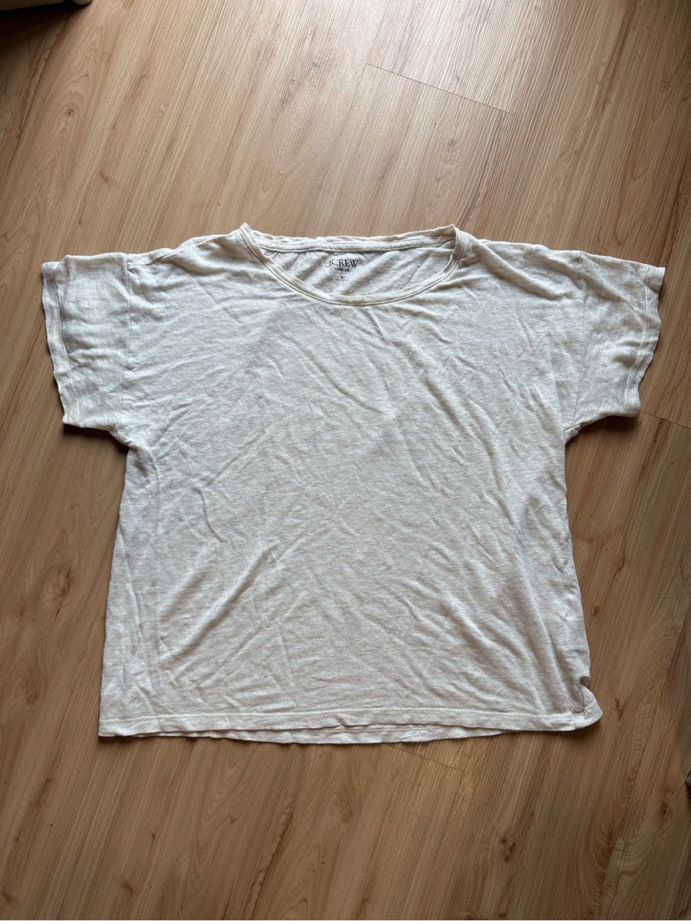 J.Crew Womens Large 100% Linen Tee Oatmeal Short Sleeve Relaxed Fit T-Shirt